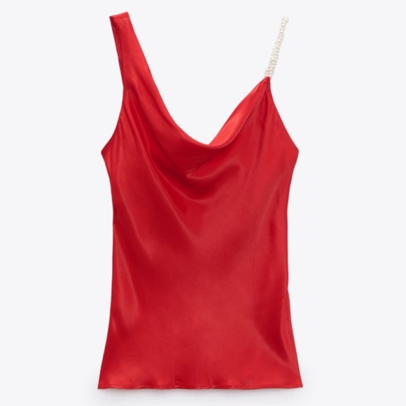 Asymmetrical Pearl Top Red Zara - Picture 6 of 12